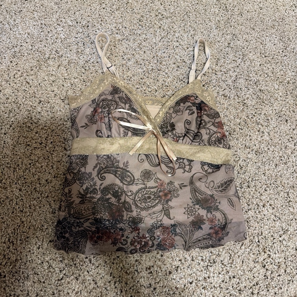SHEIN Beige and Black Floral Camisole